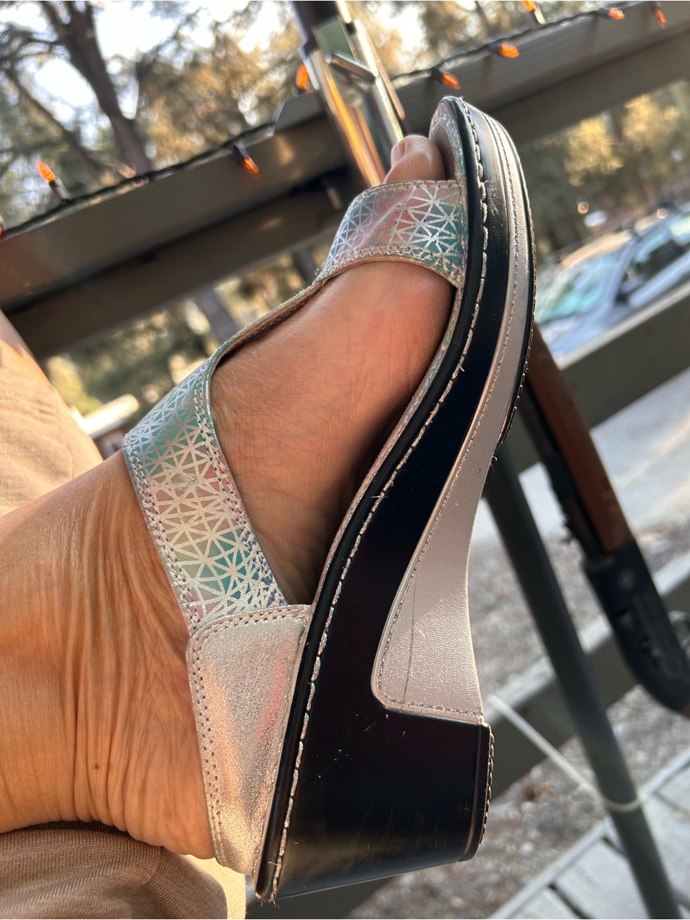 Alegria sandals, pink, and blue open back - Picture 9 of 16